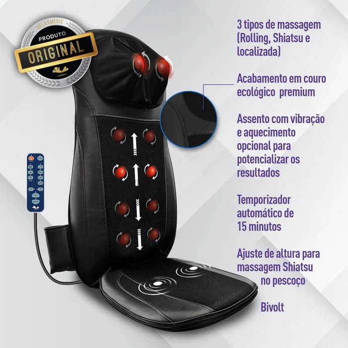Assento Massageador Shiatsu Neck e Back Relaxmedic