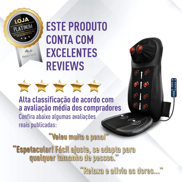 Assento Massageador Shiatsu Neck e Back Relaxmedic