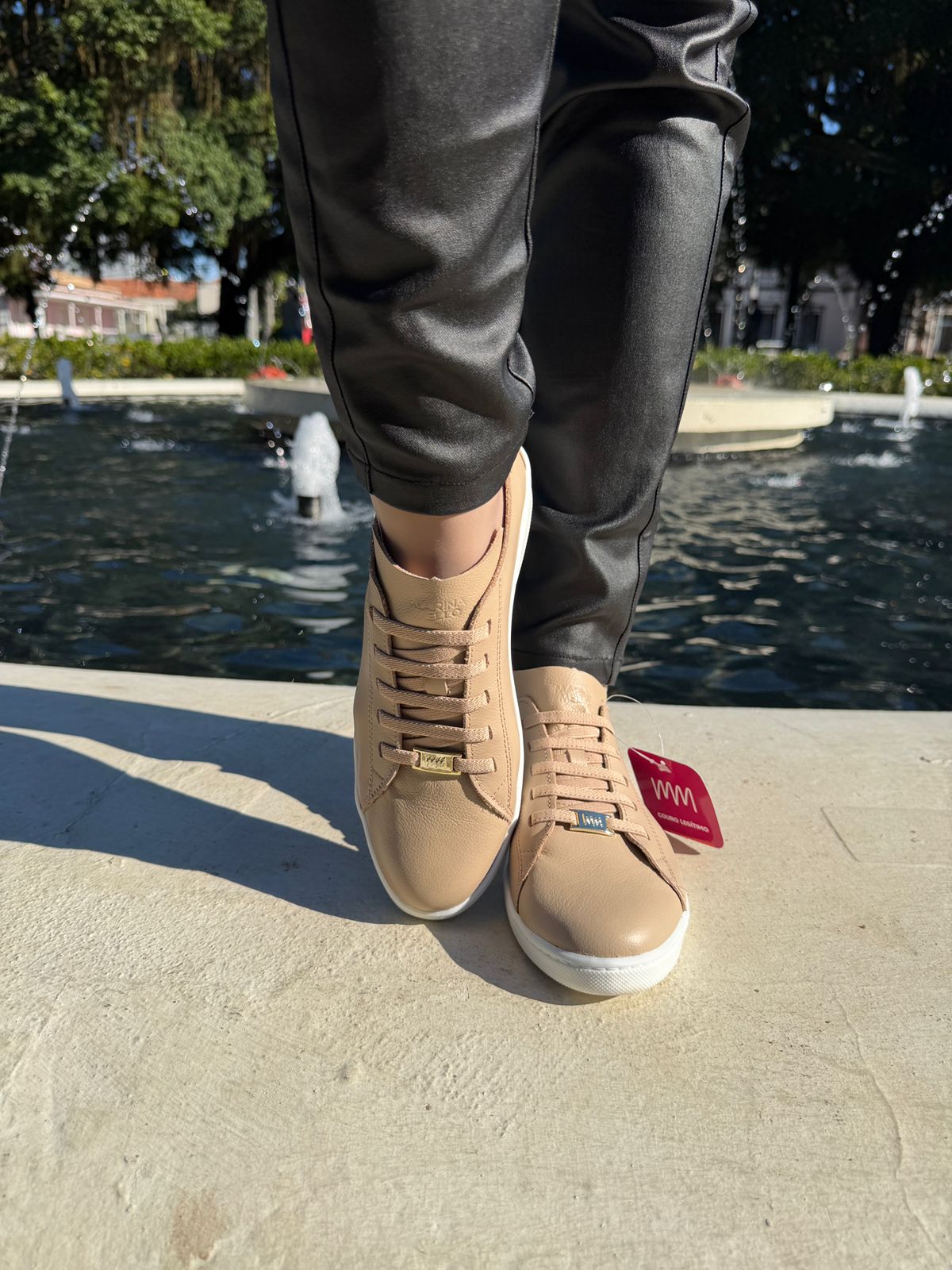 Tênis feminino Marina Mello couro nude