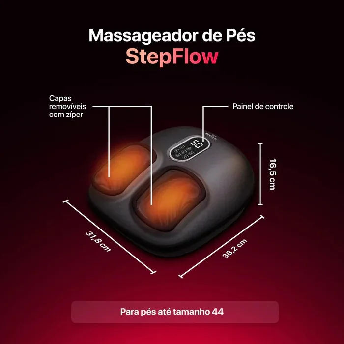 Dimensoes do Massageador de Pes StepFlow Relaxmedic