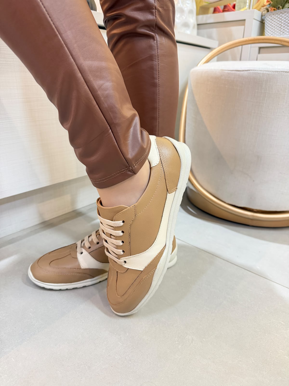 Sapatênis Feminino Casual Antistress em Couro Opananken